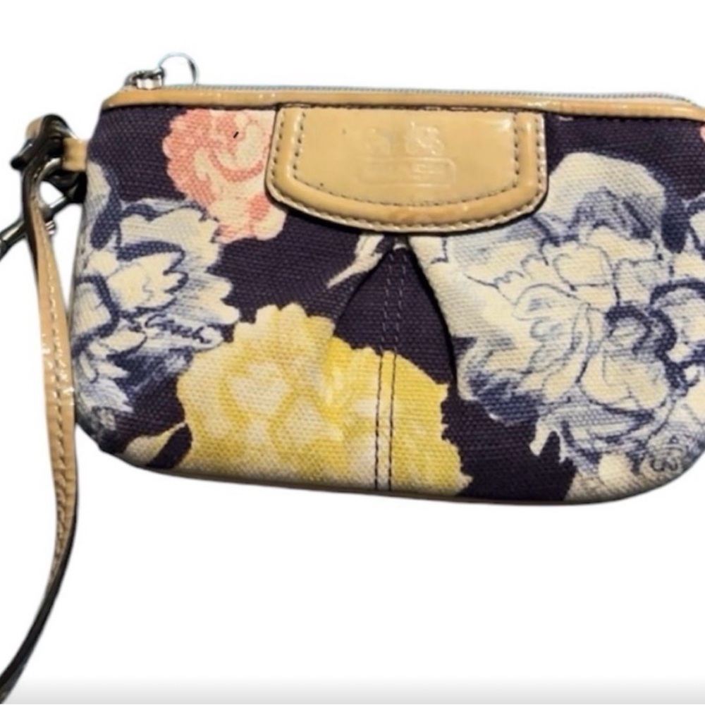 Coach Botanical Garden Wristlet - Navy Yellow Pink
